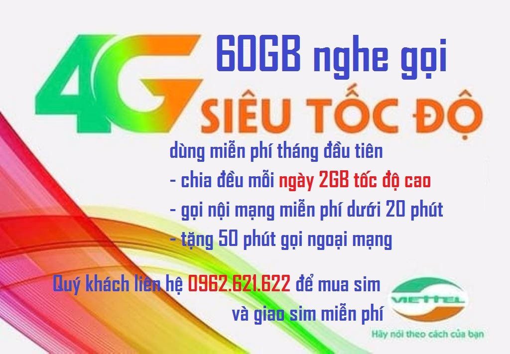 Sim 3G/4G Viettel 60Gb/tháng dung lượng data lớn, nghe gọi, nhắn tin giá rẻ